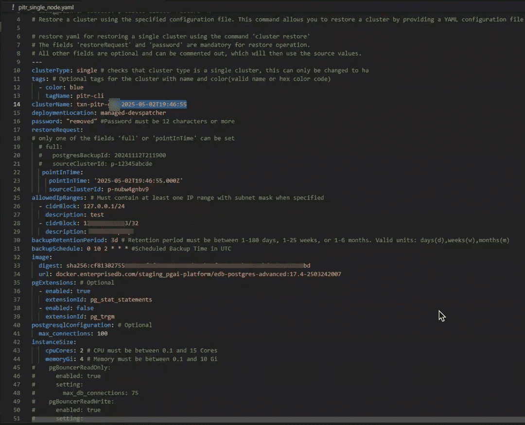 HM Restore via CLI YAML file